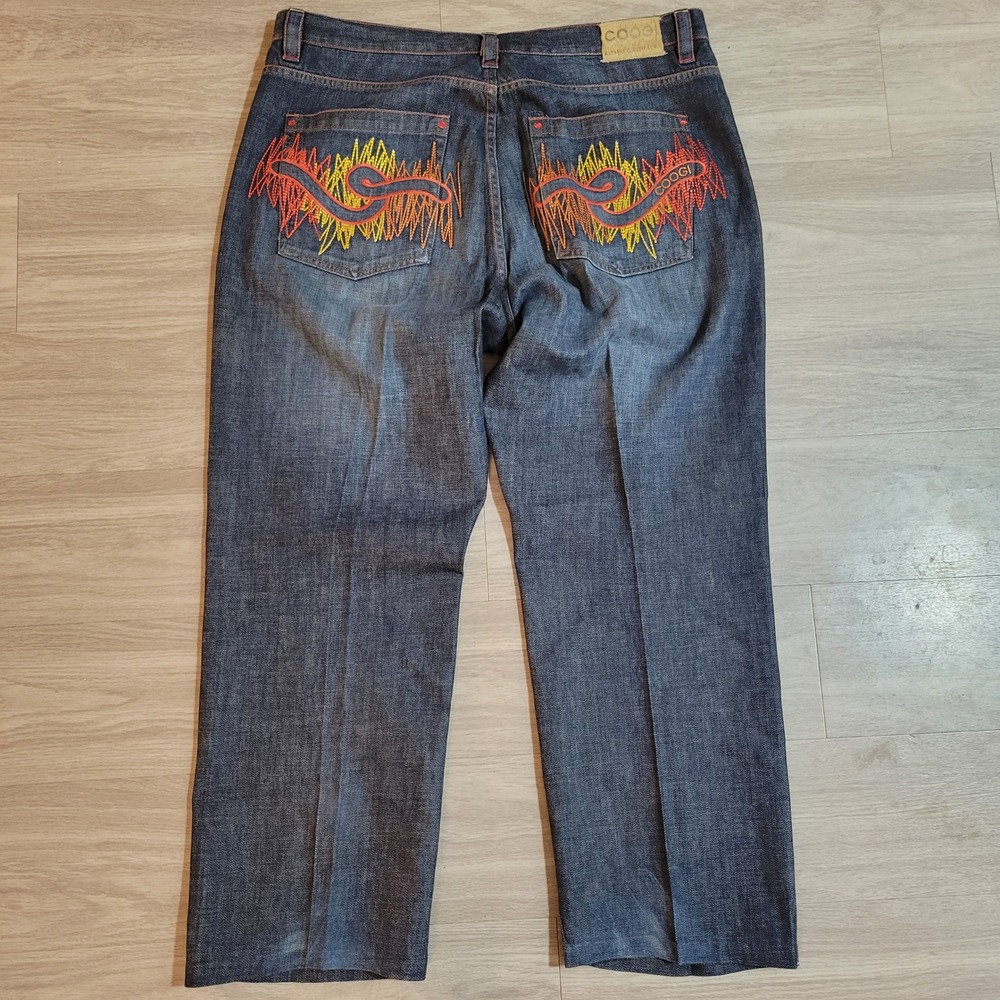 COOGI Mens Embroidered Dark Wash Straight Leg Jeans 44x33 VTG Hip Hop Streetwear
